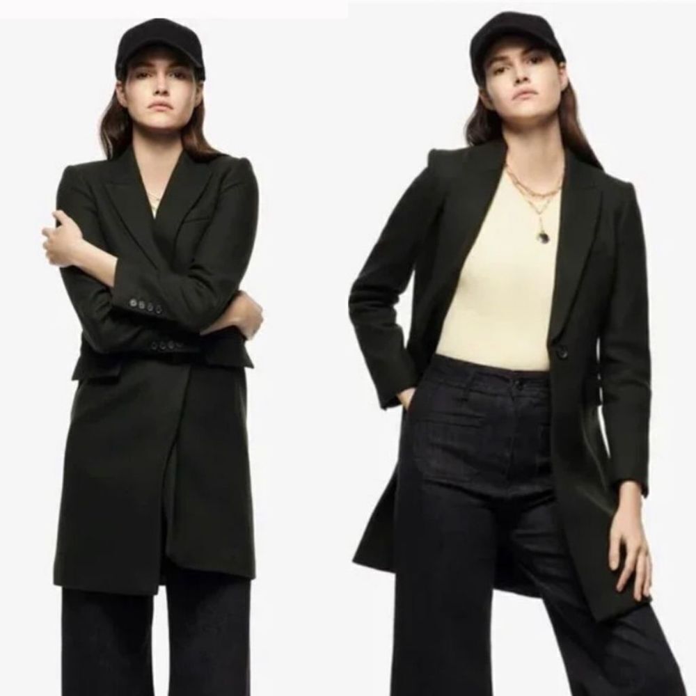 Zara Menswear Style Women’s Coat Italian Wool Blend Dark Olive Green Size Small